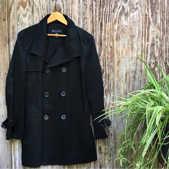 INC International Concepts Men’s Black Trench PeaCoat Small 100% Cotton - Picture 1 of 5